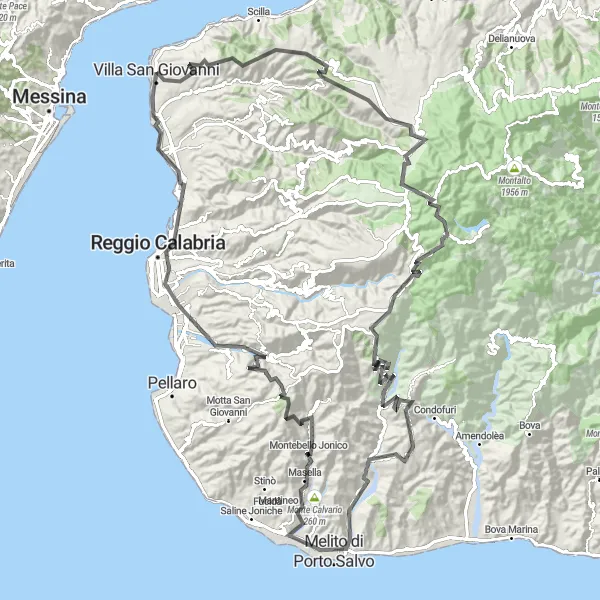 Map miniature of "Mountain Majesty: Campo Calabro to Gallico Marina" cycling inspiration in Calabria, Italy. Generated by Tarmacs.app cycling route planner