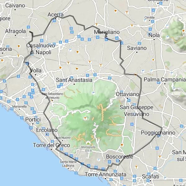 Miniatura della mappa di ispirazione al ciclismo "Risorse storiche e naturali di Acerra e dintorni in bici" nella regione di Campania, Italy. Generata da Tarmacs.app, pianificatore di rotte ciclistiche
