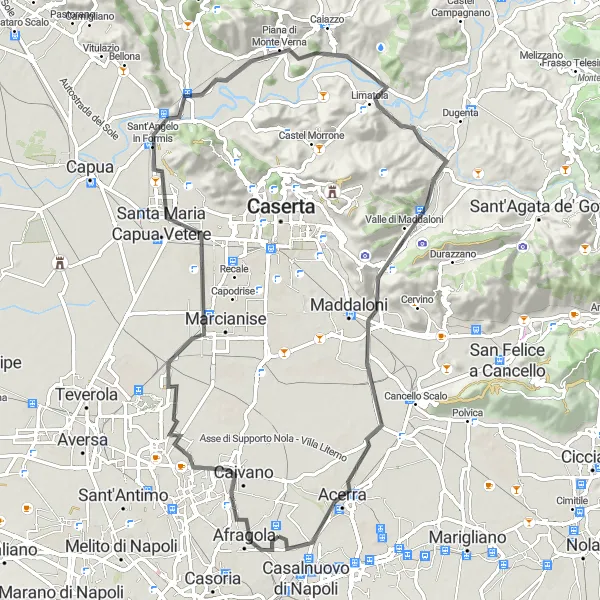 Miniatura della mappa di ispirazione al ciclismo "Cicloturismo tra Afragola e Acerra" nella regione di Campania, Italy. Generata da Tarmacs.app, pianificatore di rotte ciclistiche
