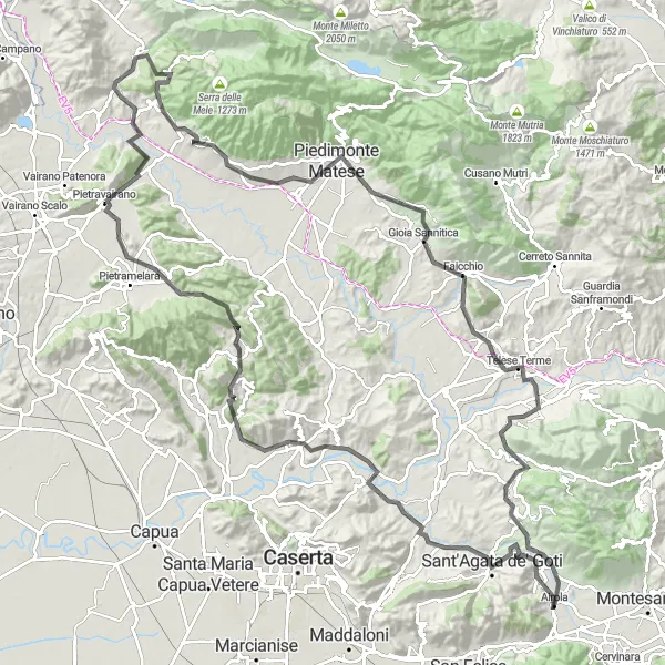 Map miniature of "Majestic Landscapes of Campania" cycling inspiration in Campania, Italy. Generated by Tarmacs.app cycling route planner