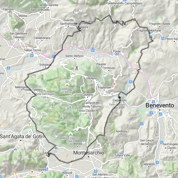 Miniatura della mappa di ispirazione al ciclismo "Giro in bicicletta tra Monte Porrito e Montesarchio" nella regione di Campania, Italy. Generata da Tarmacs.app, pianificatore di rotte ciclistiche
