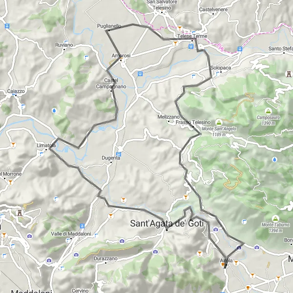 Map miniature of "Sant'Agata de' Goti Grand Tour" cycling inspiration in Campania, Italy. Generated by Tarmacs.app cycling route planner