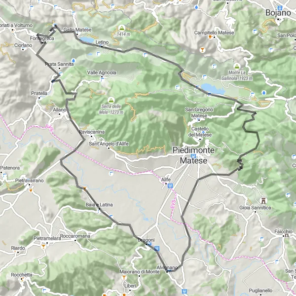 Map miniature of "The Baia e Latina Adventure" cycling inspiration in Campania, Italy. Generated by Tarmacs.app cycling route planner