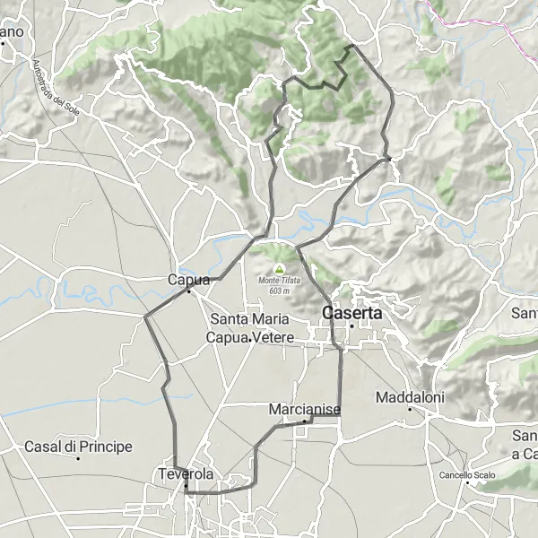 Map miniature of "The Capua Challenge" cycling inspiration in Campania, Italy. Generated by Tarmacs.app cycling route planner