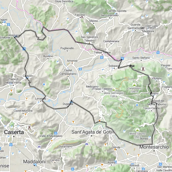 Map miniature of "Exploring Taburno Regional Park" cycling inspiration in Campania, Italy. Generated by Tarmacs.app cycling route planner