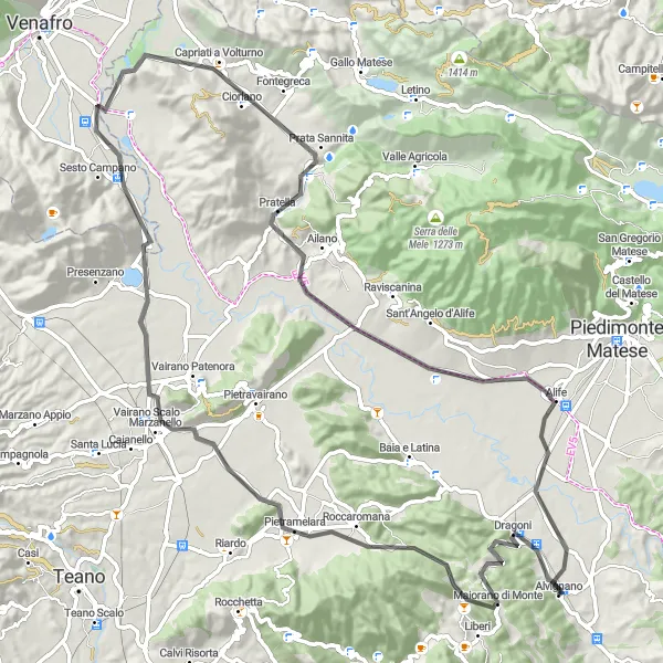 Map miniature of "San Mauro Loop via Monte Etna and Capriati a Volturno" cycling inspiration in Campania, Italy. Generated by Tarmacs.app cycling route planner