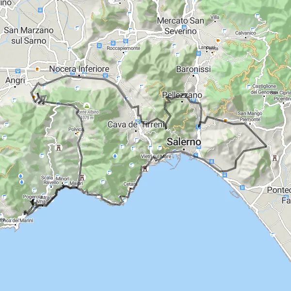 Map miniature of "Amalfi to Terrazza dell'Infinito" cycling inspiration in Campania, Italy. Generated by Tarmacs.app cycling route planner