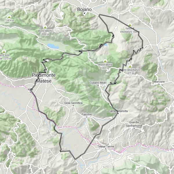 Miniatura della mappa di ispirazione al ciclismo "Giro in bicicletta da Amorosi a San Salvatore Telesino" nella regione di Campania, Italy. Generata da Tarmacs.app, pianificatore di rotte ciclistiche