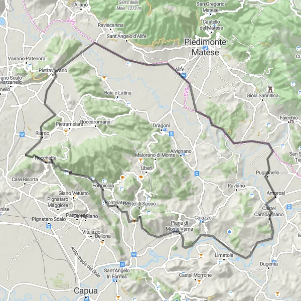 Map miniature of "Ancient Treasures" cycling inspiration in Campania, Italy. Generated by Tarmacs.app cycling route planner