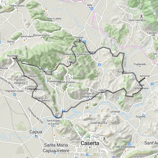 Map miniature of "The Hilltop Adventure" cycling inspiration in Campania, Italy. Generated by Tarmacs.app cycling route planner