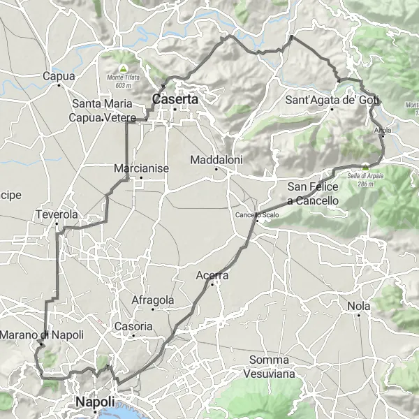 Miniatura della mappa di ispirazione al ciclismo "Giro in bici da Arenella" nella regione di Campania, Italy. Generata da Tarmacs.app, pianificatore di rotte ciclistiche