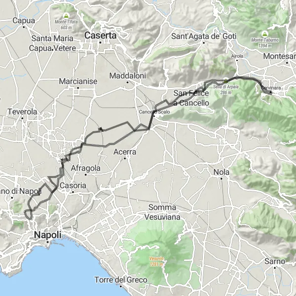Map miniature of "Gaudello Delight" cycling inspiration in Campania, Italy. Generated by Tarmacs.app cycling route planner