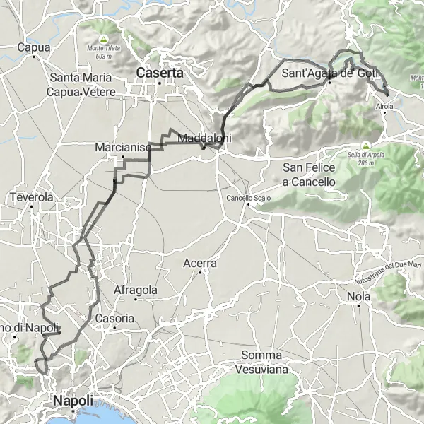 Map miniature of "Sant'Agata de' Goti Adventure" cycling inspiration in Campania, Italy. Generated by Tarmacs.app cycling route planner