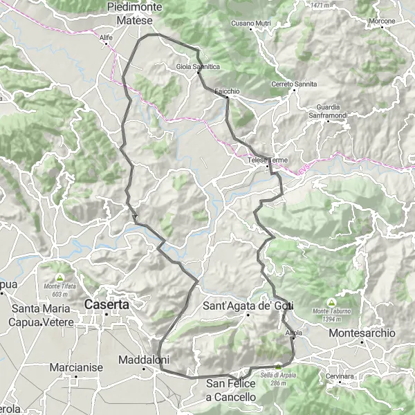 Map miniature of "The Campania Adventure" cycling inspiration in Campania, Italy. Generated by Tarmacs.app cycling route planner