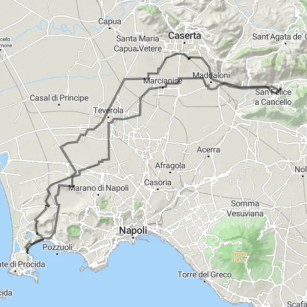 Miniatura della mappa di ispirazione al ciclismo "Giro in bici intorno a Arienzo" nella regione di Campania, Italy. Generata da Tarmacs.app, pianificatore di rotte ciclistiche