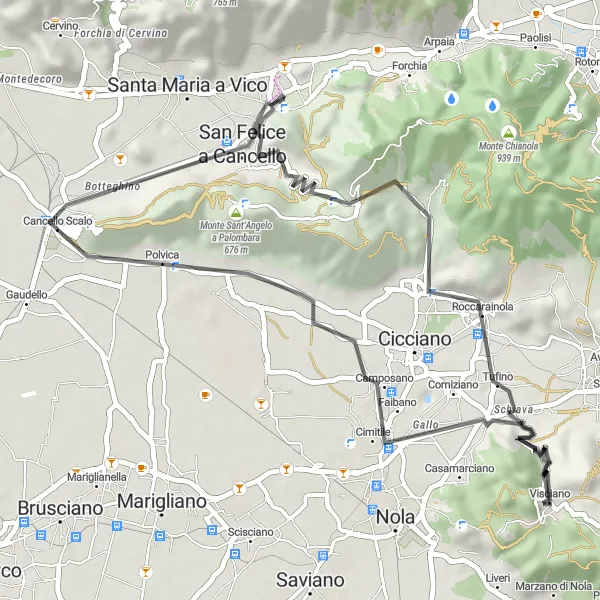 Map miniature of "Arienzo to San Felice a Cancello (Short Route)" cycling inspiration in Campania, Italy. Generated by Tarmacs.app cycling route planner