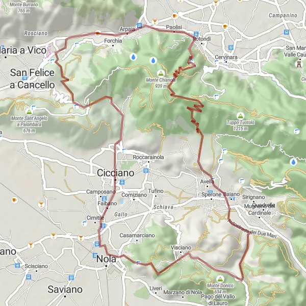 Map miniature of "Arpaia Gravel Adventure" cycling inspiration in Campania, Italy. Generated by Tarmacs.app cycling route planner