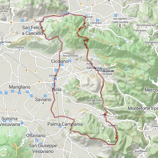 Map miniature of "Arpaia Gravel Loop" cycling inspiration in Campania, Italy. Generated by Tarmacs.app cycling route planner