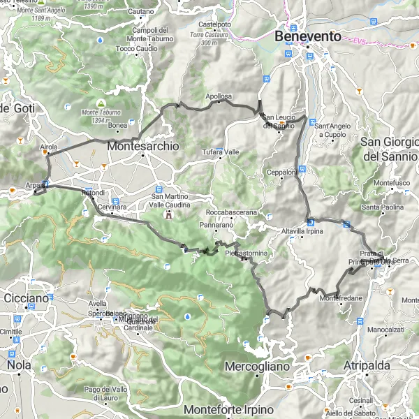 Map miniature of "Campania Road Adventure" cycling inspiration in Campania, Italy. Generated by Tarmacs.app cycling route planner