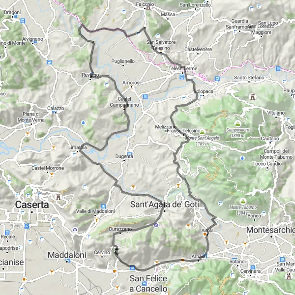 Miniatura della mappa di ispirazione al ciclismo "Ciclismo panoramico da Arpaia a Monte Longano e Sant'Agata de' Goti" nella regione di Campania, Italy. Generata da Tarmacs.app, pianificatore di rotte ciclistiche