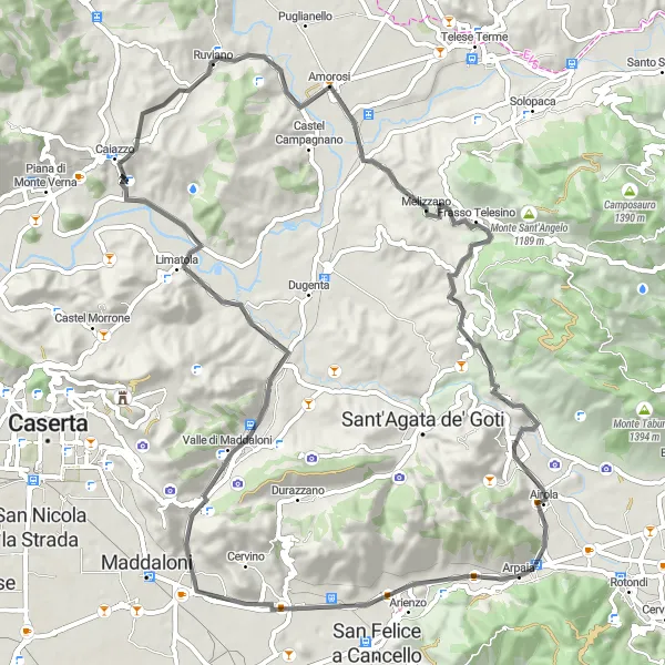 Map miniature of "The Charm of Arpaia" cycling inspiration in Campania, Italy. Generated by Tarmacs.app cycling route planner