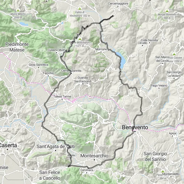 Map miniature of "Scenic Road Cycling Loop near Arpaia" cycling inspiration in Campania, Italy. Generated by Tarmacs.app cycling route planner