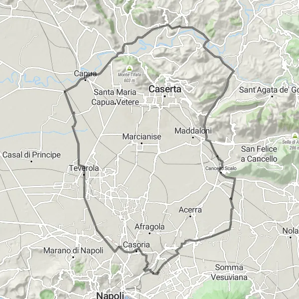 Map miniature of "Naples Countryside Exploration" cycling inspiration in Campania, Italy. Generated by Tarmacs.app cycling route planner