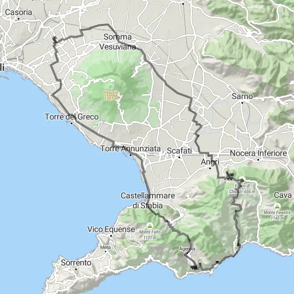 Map miniature of "The Vesuvio De Meis Challenge" cycling inspiration in Campania, Italy. Generated by Tarmacs.app cycling route planner
