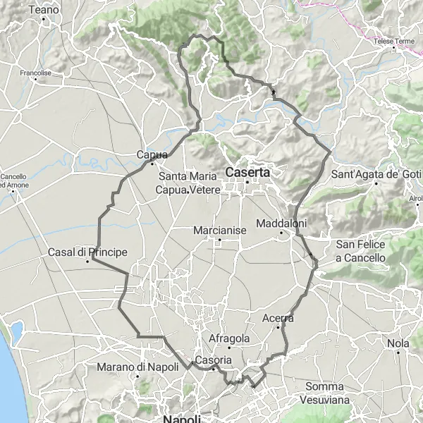 Miniatura della mappa di ispirazione al ciclismo "Giro in bicicletta tra Giugliano in Campania e Pomigliano d'Arco" nella regione di Campania, Italy. Generata da Tarmacs.app, pianificatore di rotte ciclistiche