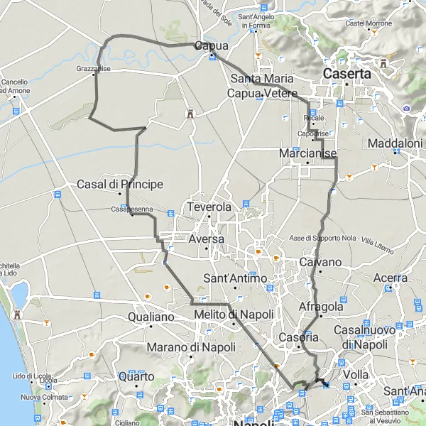 Miniatura della mappa di ispirazione al ciclismo "I borghi rurali del Casertano" nella regione di Campania, Italy. Generata da Tarmacs.app, pianificatore di rotte ciclistiche