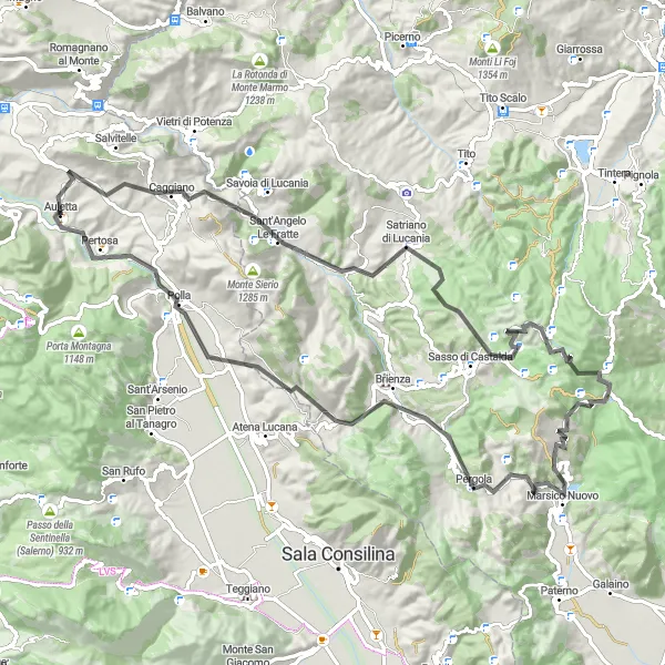 Map miniature of "Challenging Climbs and Panoramic Views" cycling inspiration in Campania, Italy. Generated by Tarmacs.app cycling route planner