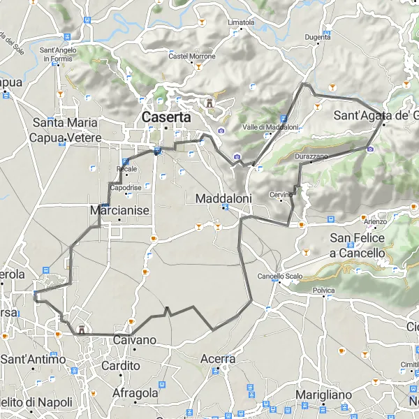 Miniatura della mappa di ispirazione al ciclismo "Percorso ciclistico attraverso Marcianise e Orta di Atella" nella regione di Campania, Italy. Generata da Tarmacs.app, pianificatore di rotte ciclistiche
