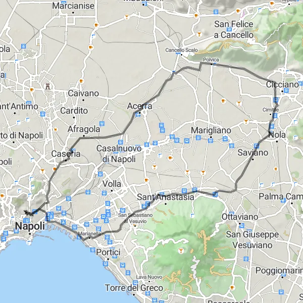 Miniatura della mappa di ispirazione al ciclismo "Autentica Napoli" nella regione di Campania, Italy. Generata da Tarmacs.app, pianificatore di rotte ciclistiche