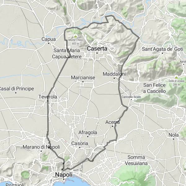 Miniatura della mappa di ispirazione al ciclismo "Rotte tra Storia e Natura" nella regione di Campania, Italy. Generata da Tarmacs.app, pianificatore di rotte ciclistiche
