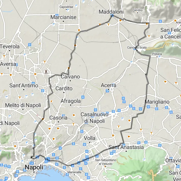 Miniatura della mappa di ispirazione al ciclismo "Percorso in bicicletta verso Polvica" nella regione di Campania, Italy. Generata da Tarmacs.app, pianificatore di rotte ciclistiche
