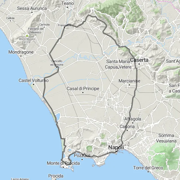Miniatura della mappa di ispirazione al ciclismo "Scoperta della Costa Flegrea" nella regione di Campania, Italy. Generata da Tarmacs.app, pianificatore di rotte ciclistiche