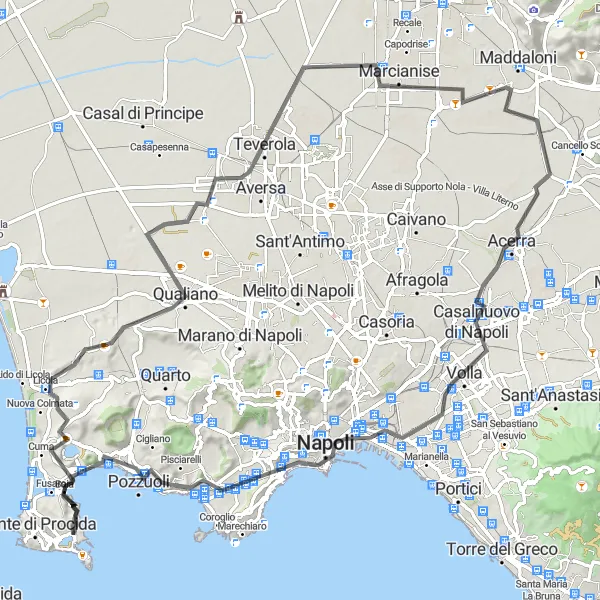 Map miniature of "Volcanic Landscapes and Historic Sites Cycling Tour" cycling inspiration in Campania, Italy. Generated by Tarmacs.app cycling route planner