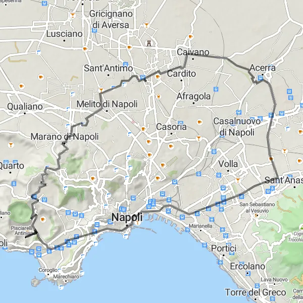 Miniatura della mappa di ispirazione al ciclismo "Giro in bicicletta da Bagnoli a Pianura" nella regione di Campania, Italy. Generata da Tarmacs.app, pianificatore di rotte ciclistiche