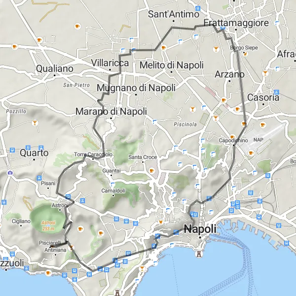 Map miniature of "Discover Marano di Napoli and Belvedere San Martino" cycling inspiration in Campania, Italy. Generated by Tarmacs.app cycling route planner