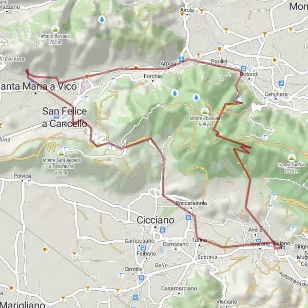 Map miniature of "Off-Road Adventure near Baiano" cycling inspiration in Campania, Italy. Generated by Tarmacs.app cycling route planner