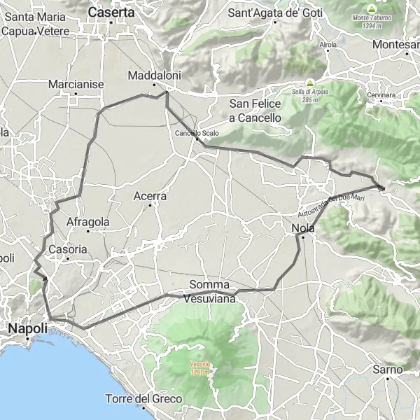Map miniature of "Baiano Sperone Loop" cycling inspiration in Campania, Italy. Generated by Tarmacs.app cycling route planner
