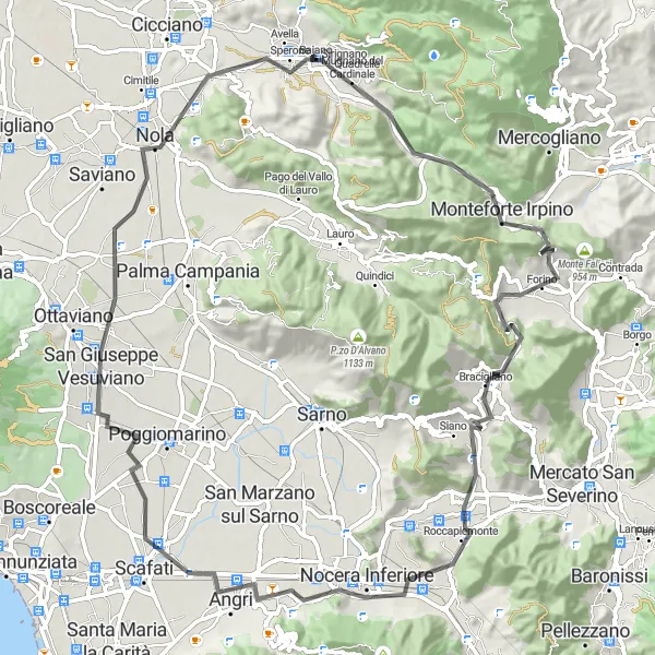 Miniatura della mappa di ispirazione al ciclismo "Percorso in bicicletta da Baiano a Sperone" nella regione di Campania, Italy. Generata da Tarmacs.app, pianificatore di rotte ciclistiche