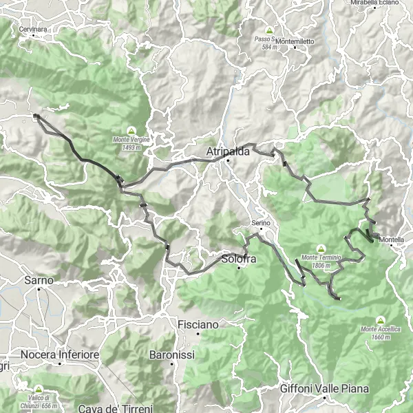 Miniatura della mappa di ispirazione al ciclismo "Percorso in bicicletta da Baiano a Serino" nella regione di Campania, Italy. Generata da Tarmacs.app, pianificatore di rotte ciclistiche