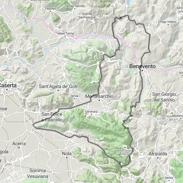 Miniatura della mappa di ispirazione al ciclismo "Giro in bici da Baiano a Montesarchio" nella regione di Campania, Italy. Generata da Tarmacs.app, pianificatore di rotte ciclistiche