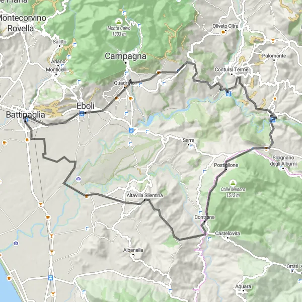Miniatura della mappa di ispirazione al ciclismo "Giro in bicicletta tra Battipaglia e Persano" nella regione di Campania, Italy. Generata da Tarmacs.app, pianificatore di rotte ciclistiche