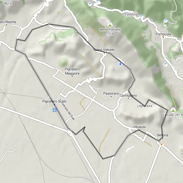 Miniatura della mappa di ispirazione al ciclismo "Giro panoramico in bici da Bellona a Bellona" nella regione di Campania, Italy. Generata da Tarmacs.app, pianificatore di rotte ciclistiche