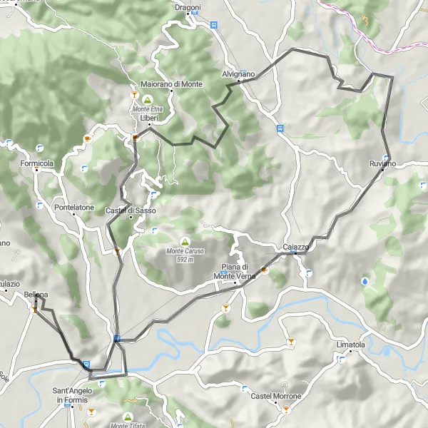 Miniatura della mappa di ispirazione al ciclismo "Percorso ciclabile da Bellona a Monte Caracciolo" nella regione di Campania, Italy. Generata da Tarmacs.app, pianificatore di rotte ciclistiche