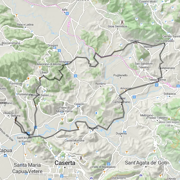 Miniatura della mappa di ispirazione al ciclismo "Giro in bicicletta per Monte Fallano" nella regione di Campania, Italy. Generata da Tarmacs.app, pianificatore di rotte ciclistiche