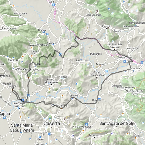 Miniatura della mappa di ispirazione al ciclismo "Esperienza in bicicletta tra Monte Fallano e Monte Gagliola" nella regione di Campania, Italy. Generata da Tarmacs.app, pianificatore di rotte ciclistiche