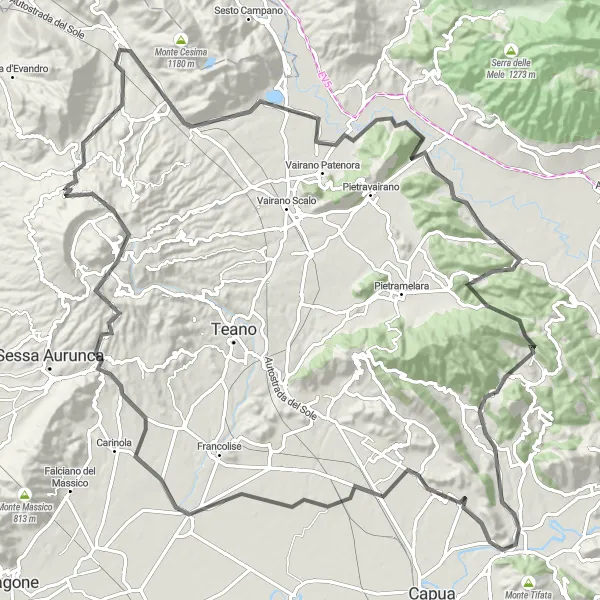 Map miniature of "Campania's Ultimate Road Cycling Challenge" cycling inspiration in Campania, Italy. Generated by Tarmacs.app cycling route planner